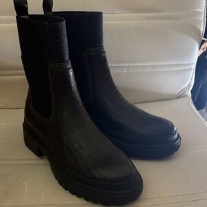 Brunello Cucinelli Black Croc-Embossed Ankle Boots
